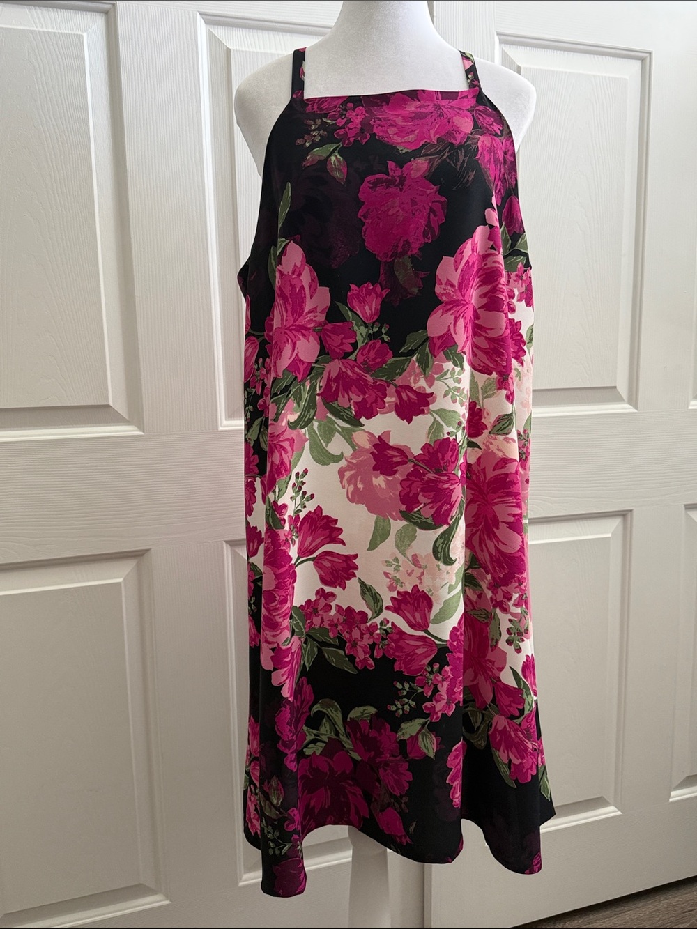 Alfani Pink and Black Floral Halter Dress